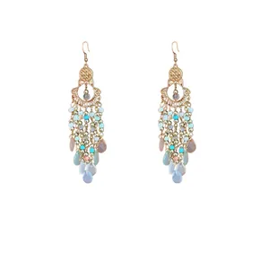 Vintage Bohemian style long chandelier earrings with colorful crystal beads and tassels