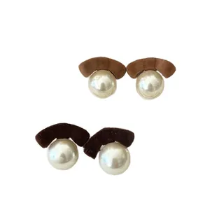 Elegant flocked pearl stud earrings with silver needles for autumn and winter styles