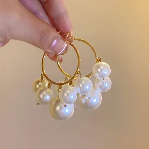 Französische Vintage Runde Perlenohrringe Für Damen Vergoldete Legierung Cluster Künstliche Perlenohrringe Mit 925 Sterling Silber Stift Schmuck