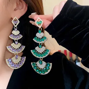 Orecchini Pendenti a Ventaglio Con Nappe per Donna Lussuosi in Lega Con Strass e Perno in Argento Sterling 925 Gioielli per Feste