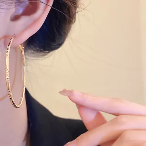 Detailed close-up of gold textured hoop earrings with silver needles for women's fashion.