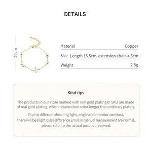 Detailed view of zircon flower bracelet with material, size, and weight specifications.