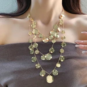 Multi-layered gold hammered disc necklace for women, stylish bohemian jewelry gift