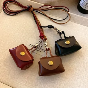 Retro style leather mini bag necklace sweater chain with colorful coin purse charms