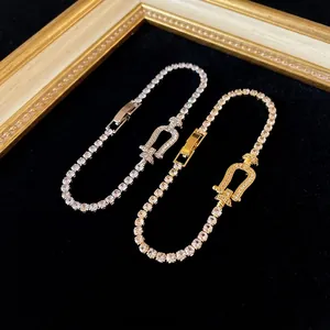 Minimalist Zirconia Horseshoe Buckle Bracelet For Women Irregular Geometric Copper Tennis Chain Light Luxury Hand Jewelry