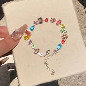 Multicolor Zirconia Square Teardrop Geometric Bracelet For Women Exquisite Niche Sweet Light Luxury Fashion Jewelry Adjustable Hand Chain
