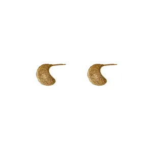 Pair of gold irregular bean stud earrings featuring a textured finish and silver needles