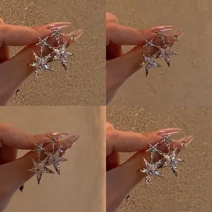 Korean Style Light Luxury Zirconia Star Stud Earrings For Women Exquisite Fashion Copper Jewelry With Silver Earring Post