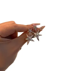 Exquisite silver needle zircon star stud earrings with a stylish sparkling design