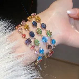 Sparkling colorful cubic zirconia bracelets with geometric faceted stones for women