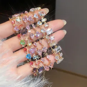 Elegant colorful zircon heart and geometric bracelets set with sparkling stones