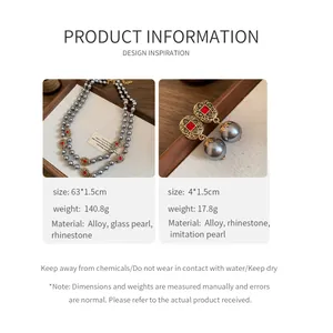 Detailed product information for vintage rhinestone pearl necklace and earrings set