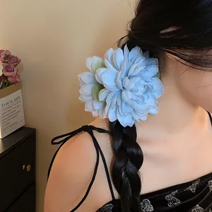 Large light blue flower hair clip elegant bridal hair accessory for women on braid