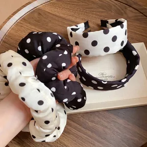 Coletero y Diadema de Tela con Lunares Estilo Coreano Elegantes Accesorios para el Cabello de Primavera para Mujer