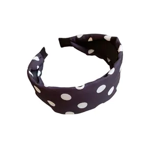 Diadema ancha de tela negra con motivo de lunares blancos para accesorios de pelo