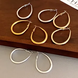 Oval U-Shape Hoop Earrings Real Gold Plated Silver Earring Post Minimalist Cold Style Geometric Stud Earrings For Women