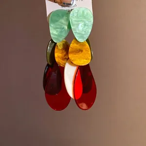Vintage colorful marbled acrylic teardrop earrings with S925 silver needles for women