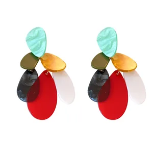 Colorful vintage acrylic drop earrings featuring a bold geometric layered design for women