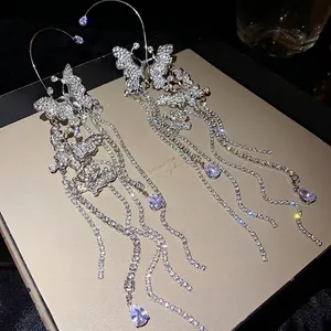 Luxury butterfly tassel ear cuffs with sparkling zircon stones for elegant evening dresses