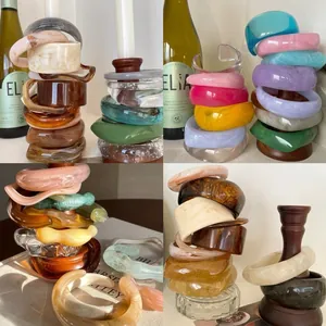 Macaron Gemarmerd Acryl Armband Mode Minimalistische Ronde Hars Armband Vintage Kleurrijke Geometrische Hand Sieraden Voor Vrouwen