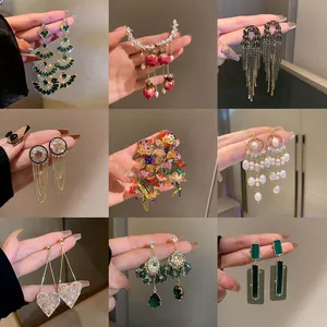 925 Sterling Silver Post Alloy Rhinestone Drop Earrings Korean Elegance Long Tassel Earrings For Wedding Party Women Jewelry