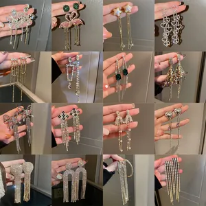 Exaggerated Rhinestone Tassel Drop Earrings For Women European American Style Long Tassel Inlaid Butterfly Geometry Earrings Jewelry For Wedding Banquet