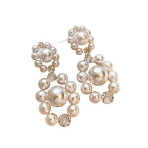 Elegant French style pearl and cubic zirconia drop earrings with S925 silver needle