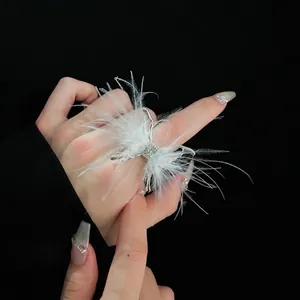 Anillo Abierto de Mariposa de Plumas para Mujer Minimalista de Aleación con Diamantes de Imitación Anillo Ajustable Joyería de Moda