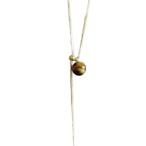 Elegant 14K gold-plated necklace with a natural tiger's eye stone pendant in retro style
