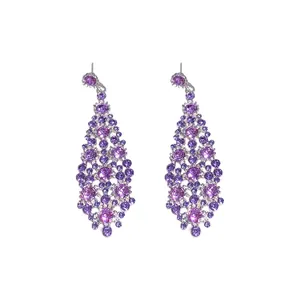 Eleganti orecchini pendenti in argento con zirconi viola per donne, stile lusso