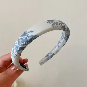 Eleganter blau-weißer gepolsterter Haarreif mit Toile-de-Jouy-Landschaftsdruck für Haar-Accessoires