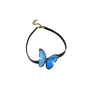 Pulsera tejida de mariposa azul estética hecha a mano con cadena de extensión ajustable