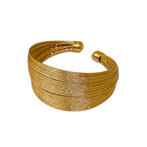 Elegant gold-plated multi-layer open cuff bracelet for women, chic fashion jewelry