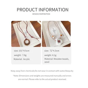 Retro acrylic pendant and wool crochet necklace with detailed product specifications