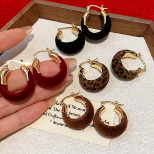 Orecchini a Cerchio Semplici a Forma di U Floccati Con Perno in Argento Sterling 925 Per Donna Autunno Inverno Stampa Leopardata Rossi Neri