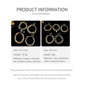 Detail view of multi-layer metal chain bracelets with size, weight, and material specs.