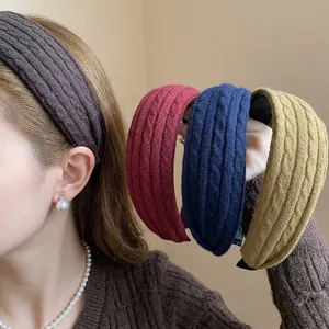 Korean Style Knitted Fabric Headband For Women Autumn Winter Thickened High Top Hair Band Cable Knit Pattern Hair Accessories