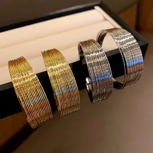 High-end minimalist multi-strand metallic choker necklace in gold and silver finish for women