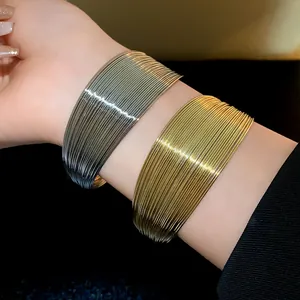 High-end chic multi-layer metallic wire wide bangles in polished gold and silver finishes