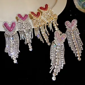 Lussuosi Orecchini a Nappa a Cuore in Lega Con Strass E Perno in Argento Sterling 925 per Donna Gioielli di Moda Festa