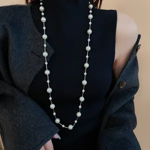 Elegante Franse vintage lange parelketting voor dames, sweaterketting met parels