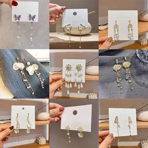 French Vintage Alloy Artificial Pearl Tassel Long Earrings With 925 Sterling Silver Earring Post Rhinestone Dangle Jewelry For Women