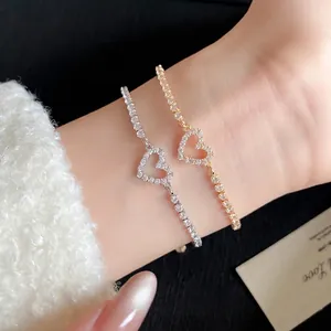 Luxury Copper Zirconia Heart Pendant Tennis Bracelet For Women Vintage Gold Silver Plated Adjustable Chain Bracelet Party Jewelry Gift