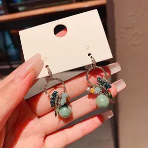 Bohemian Geometric Drop Earrings With Zirconia Glass Stone Dangle Steel Post Silver Tone Metal Earrings For Women Fashion Jewelry