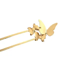 Elegant gold butterfly hairpin with detailed 3D butterfly design for beautiful bun hairstyles