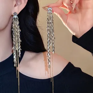 Light Luxury Blatt Weizenähre Lange Quaste Ohrringe Mit Silber Ohrringpfosten Eisen Strass Hängeohrringe Für Damen Mode Schmuck