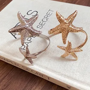 Irregular Metal Starfish Arm Cuff Bracelet Textured Sea Star Open Bangle For Women High-End Minimalist Vacation Jewelry Gift