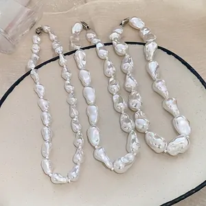 French Vintage Irregular Geometric Artificial Pearl Necklace For Women Baroque Style Bead Choker Party Jewelry Accessory