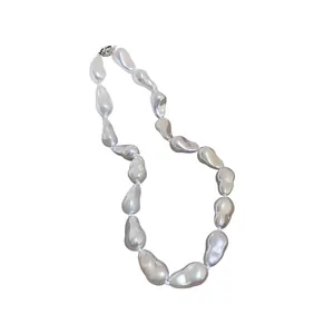 French style irregular baroque pearl necklace with high luster and elegant toggle clasp