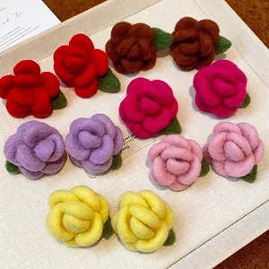 Handmade flocked rose flower stud earrings with S925 silver needles in multiple colors